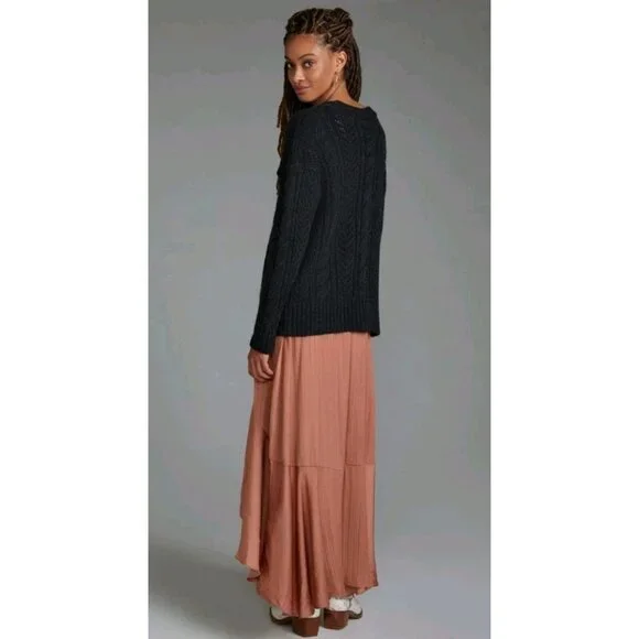 Anthropologie Pointelle Cardigan Sz Small Boho Oversized Cable-Knit Slouchy Blk - Picture 4 of 11